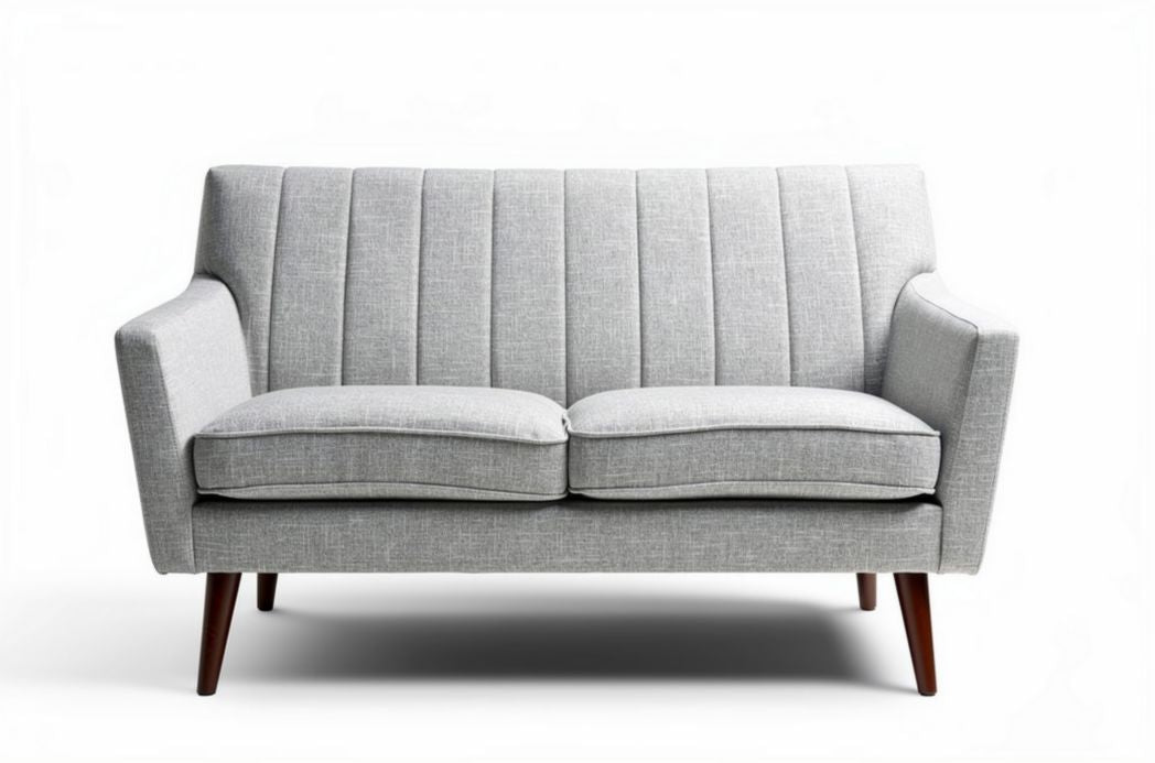 Sofa dwuosobowa z szarego materiału o wymiarach 150 x 80 x 75cm
